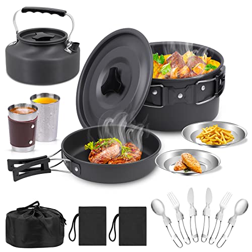 BILIPLE Camping Kochgeschirr Set Outdoor Geschirr Set Faltbare Kochtopf Set...