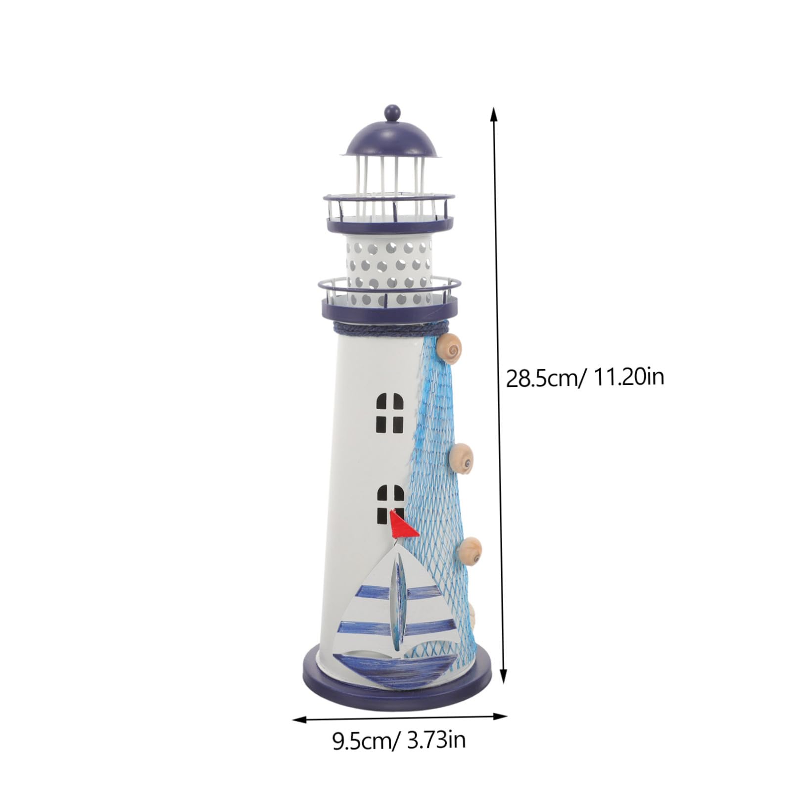 Mikikit Beach Office Decor Lighthouse Statue Iron Art Nautical Ornament Led Lighting