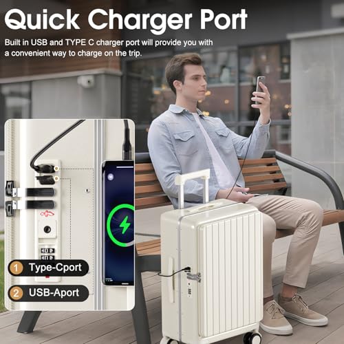 SKYROMER 20 Inch carry on luggage 22x14x9 airline approved Hard Shell Spinner Suitcase Top Opening Aluminum Frame Travel Luggage Suitcases for Woman Men Gifts (Blue)3