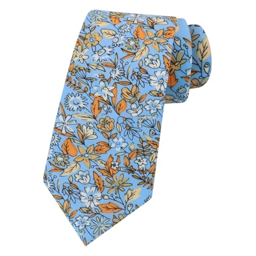 Image of Mantieqingway Men Skinny Tie Cotton Floral Necktie for Wedding Groomsmen Tie