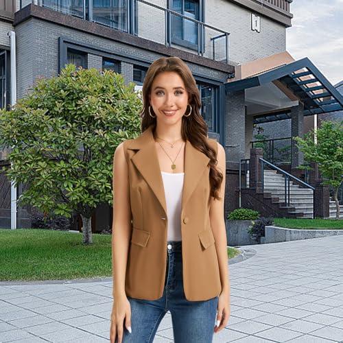Women's Sleeveless Blazer Vest Lightweight Fully Lined Single Button Fashion Casual Summer Work Office Jacket with Pockets2