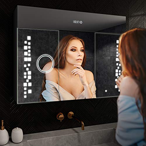 Artforma Armario de Baño con Espejo e Iluminado LED con 3-Puerta (100 x 72 x 16,6 cm) | 17 Color del Producto para Elegir | Armario de Pared