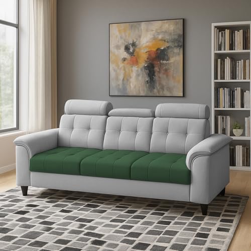 Image of Casaliving Ella 3 Seater Sofa Set for Living Room (Green Grey Colour Fabric) Premium Fabric Sofa