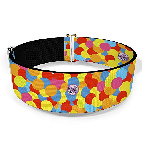 Buckle-Down Disney Belt, Cinch Belt Up Balloons Grape Soda Badge Stacked Multi Color, 3.0 Inch Wide, Adjustable2