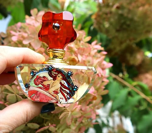 Elegant Art Nouveau Glass Perfume Bottle with Hand-Painted Accents and Crystal Rhinestones - Vintage Bohemian Vanity Accessory for Unique Gifts - Image 4