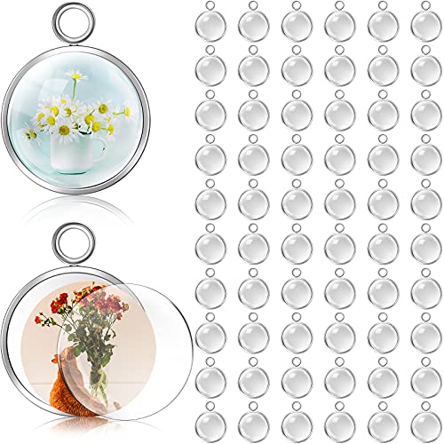 Hicarer 120 Pieces 16mm Stainless Steel Pendant Tray Blanks Kit Including 60 Pcs Silver Round Frame Tray Bases and 60 Pcs Clear Glass Cabochons Pendant for DIY Jewelry Making