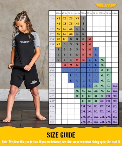 Image of Elite Sports Kids Jiu Jitsu BJJ Rash Guard, Short Half Sleeve Compression Shirt for Youth Boys Girls Sports Nogi Training
