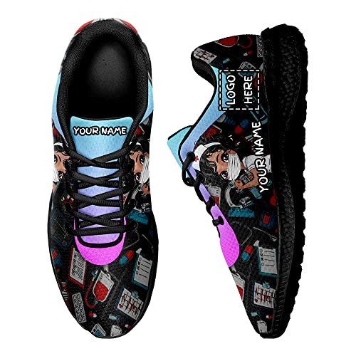 Custom Nurse Sneakers with Name,Comfortable Nursing Shoe Non-Slip Lightweight Casual Lace Up Sneakers for Women,Men,Doctors
