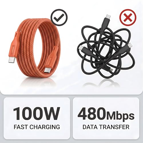 Image of PHILIPS DLC7130CR /94 100W Magnetic Type-C to Type-C Fast Charging Cable (1m, Coral Reef) | Nylon Braided | Compatible with iPhone 15+ Series, USB-C iPad Models, Samsung Galaxy & All Type C Devices