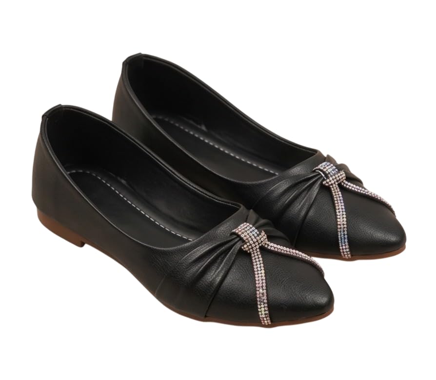 Women's Black Ethnic Bellies Flats | Pointed Toe Comfortable Flat Shoes for Women | Stylish Slip-On Ballerina Footwear.-image-8