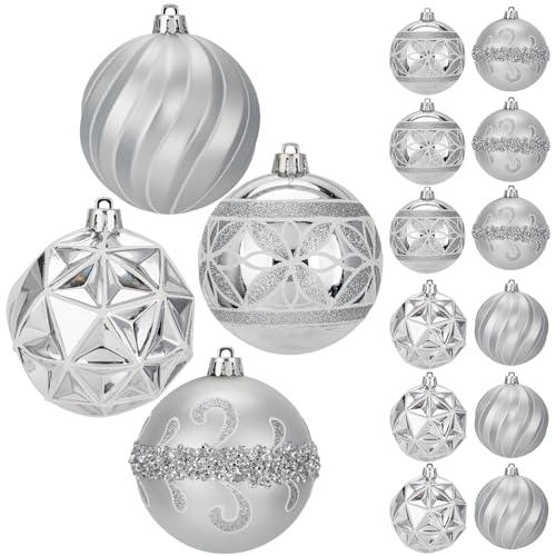 Hollyone 12PCS Silber Weihnachtskugeln Ornamente Set 8CM Glitzernde...