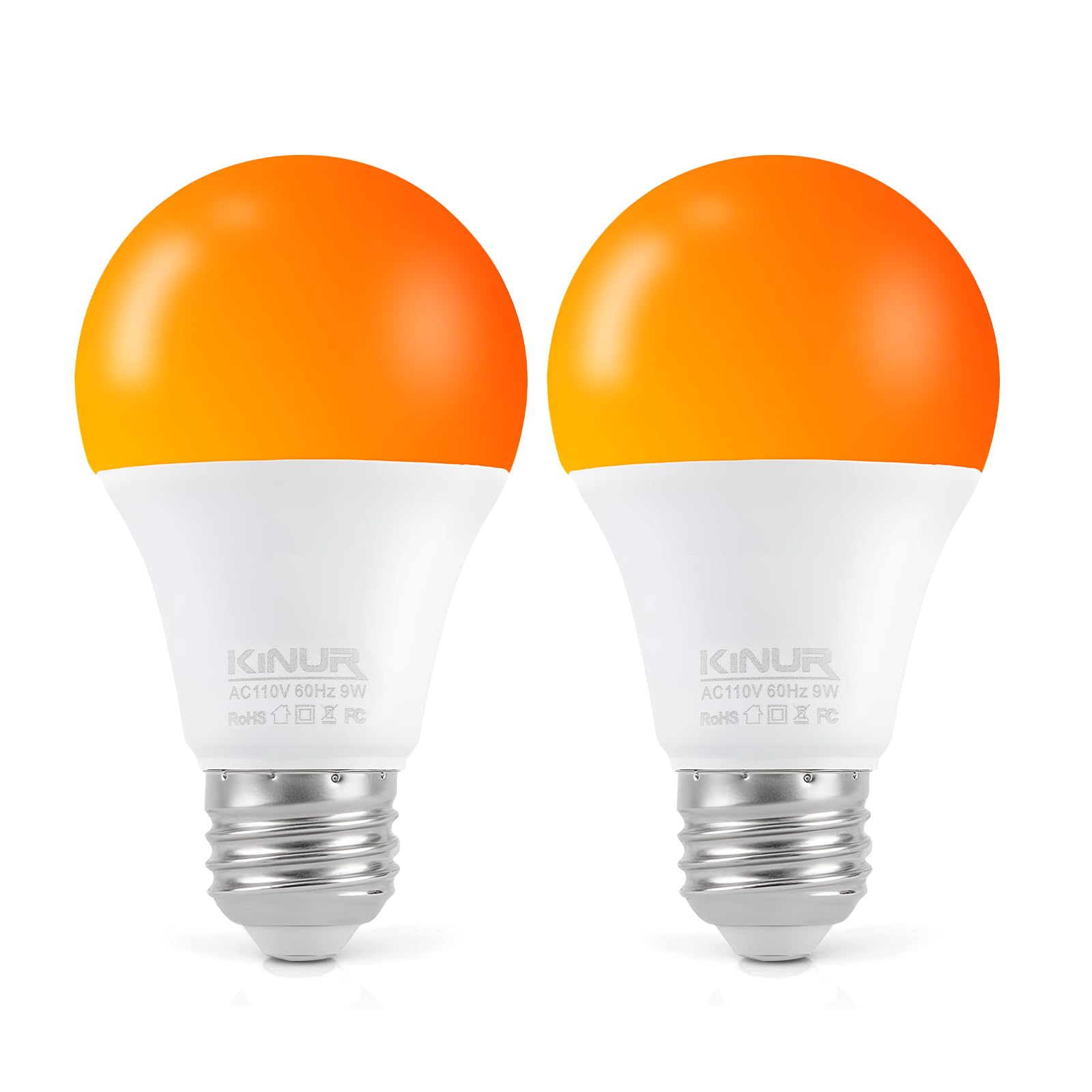 KINUR LED Amber Light Bulbs, A19 9W(60W Equivalent) 1800K E26 A19 Amber Soft Light Bulbs Warm Night Light for Bedroom, Healthy Sleep, Baby Nursery Light, Turtle Friendly Light 2 Pack