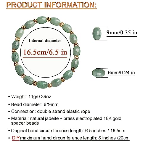 Lumillion Jade Bracelet For Women ,Beaded Bracelets ,6 * 9Mm Natural Jade Beads,Brass Plated 18K Gold Spacer Beads,Diy Stretch Bracelet With 6.5-8 Inch Hand Circumference,Gifts For Girlfriend. thumb #7