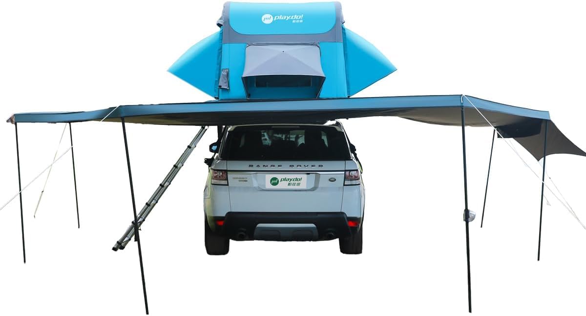 Tente Toit De Voiture ImperméAble Tente Gonflable Camping Tente Voiture Glamping 2 Portes 1 FenêTre 1 Lucarne 220x160x136cm pour 2 Personnes