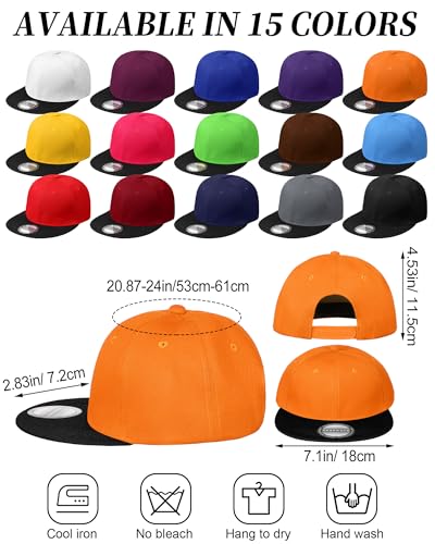 Image of 15 Pack Snapback Hats for Men Hip Hop Style Solid Baseball Hats Adjustable Snapback Cap Flat Brim Baseball Caps
