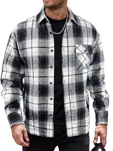 Image of JEMLDL Mens Flannel Plaid Shirts Jackets | Button Down, 1 Pocket, Collared Neck, 7 Button, Casual Shackets