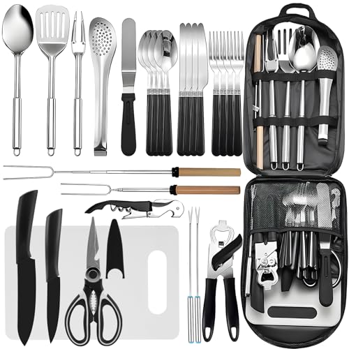 Camping Cooking Utensils Set, Camping Utensil Set for Campervan, Camping Travel Accessories Cooking Essentials, Camping Kitchen Utensil Organizer Travel Set, Kitchens Portable Cooking