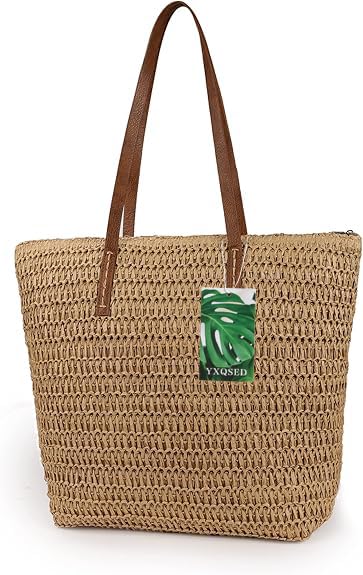 YXQSED Bolso de playa Playa al aire libre Bolso tejido a mano de ratán Moda Casual Gran capacidad Bolso de paja Bolso de almacenamiento Bolso de playa Bolso de ratán vintage
