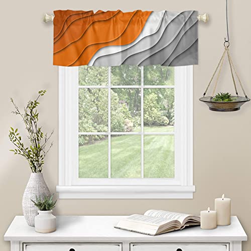 Chucoco Valance for Kitchen Windows, Abstract Waves Orange Gray Gradient Rod Pocket Valances Short Curtains, Geometric Lines Watercolor Curtain Valance for Bedroom Bathroom 1 Panel 54x18in