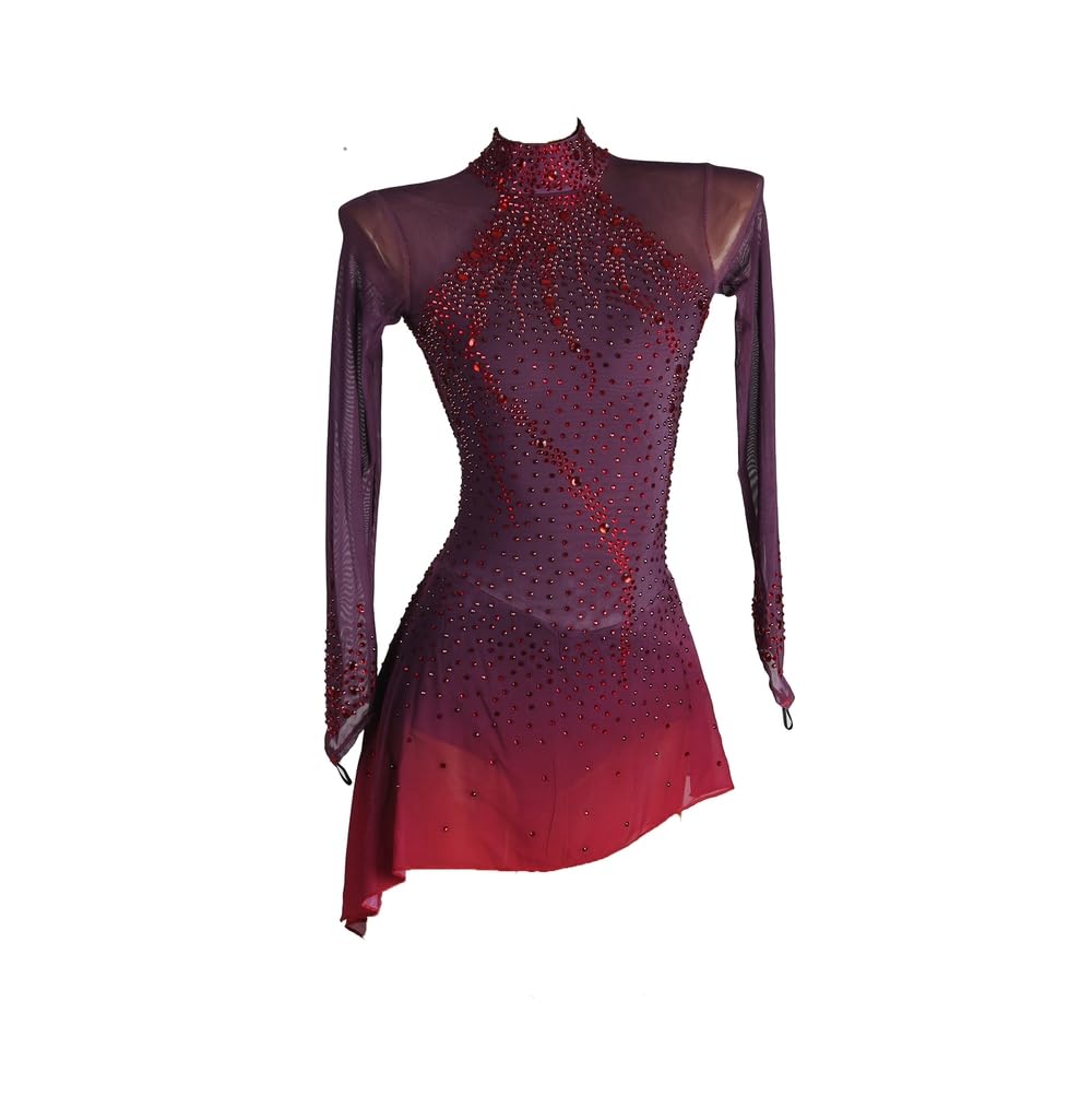 Glitzer Eiskunstlauf Kleid Damen Langarm Kürkleid Mit Strass Rollkunstlauf Wettbewerb Tanzanzug