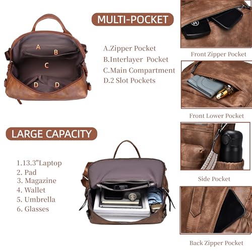 Image of Dora & Liz Womens Backpack Purse Leather Backpack Purse for Women Travel Fashion Backpack Designer Ladies Shoulder Bags