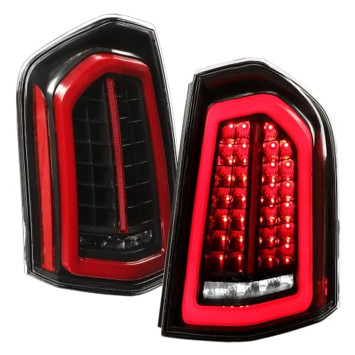 HECASA LED Tail Lights Compatible with 2011-2014 Chrysler 300 with Dynamic Animation (Sequential Turn Signals & Startup Animation) Full LED Tube Bar Clear Lens & Black Housing