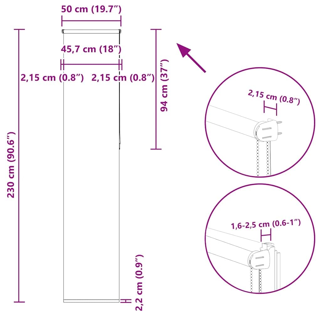 Store Enrouleur occultant pour fenêtre 50x230cm en Polyester avec Support sans perçage, réglable, idéal pour Salon, Baie vitrée, Protection Solaire et intimité