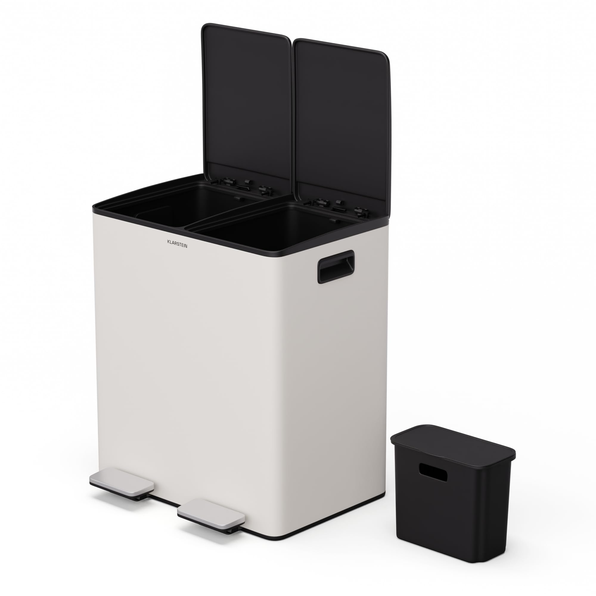 KLARSTEIN EcoVista Kitchen Bin - 40L Waste Separation with 3L Compost Bin, Soft-Close Lid, Stainless Steel, Removable Compartments, Creme