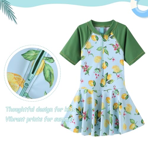Image of Girls One Piece Swimsuits Short Sleeve Swim Dress for Girls Hawaiian Skirted Bathing Suit Summer Swimwear 3-16 Years