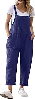 Generic Womens Linen Overalls Casual Summer 2024 Square Neck Long Pants Rompers Loose Fit Cute One Piece Jumpsuit with Pocket