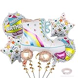 Catelves 5 Stücke 80er 90er Party Deko, Regenbogen Luftballons, Regenbogen Rollschuh Folienballon, Disco Party Luftballons, Hip Hop Disco 80s 90s Geburtstag Party Dekoration, 70er 80er 90er Jahre Deko