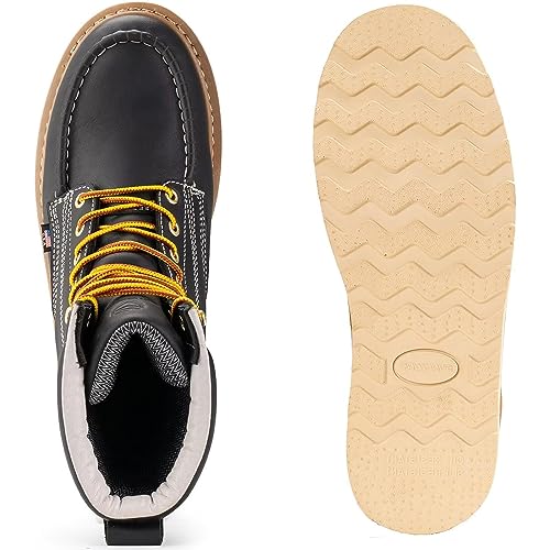 SUREWAY Mens 8 in Wedge Moc Soft/Steel Toe Work Boots for Men,Full-Grain Leather,Goodyear Welt,EH,Safety Industrial Construction Boots/Shoes for Women,Soft Toe Black,Size 104