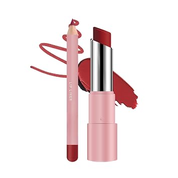 Genli Lifter Glaze Oil Balm, Genli Lip Balm Lipstick, 2 in 1 Set Lip Liner Moisturizing Shine for Women 04#
