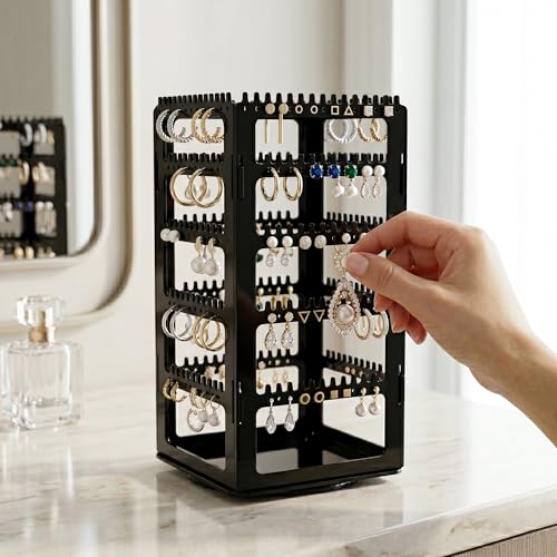Image of CLAPONE 360 Rotating Earrings Stand Jewelry Display Organiser /Earrings organiser /Jewellery towers /jewellery stands /earring organizer box /chain organiser (Black Earring Stand, 1 Pcs)