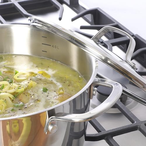Image of Sur La Table Kitchen Essentials Chef's Deck 3-Piece 5.3-Quart Stainless Steel Dutch Oven with Steamer Insert & Glass Lid - Induction Ready, Tri-Ply Base, Polished Finish & Hollow Stay-Cool Handles
