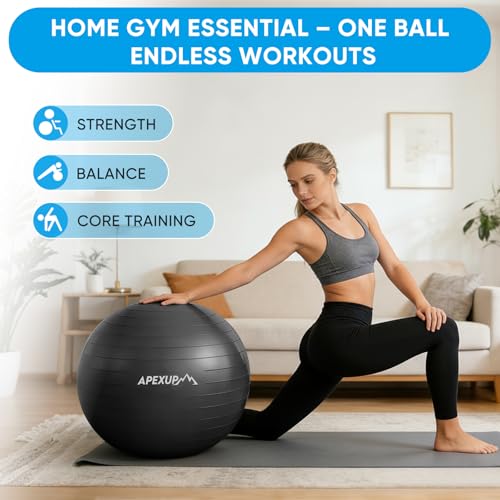 APEXUP Yoga Ball, 660 lbs Anti-Burst Exercise Ball with Pump, 5 Sizes | Anti-Burst, Anti-Slip, SGS Certified, Strengthens Core, Improves Balance & Posture, Boosts Flexibility & Stability - Image 3