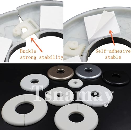 Miniatura 4 de Tsnamay 2 piezas de brida de pared dividida, placa de escudo autoadhesiva redonda de ABS con diseño de hebilla para tubo de diámetro de 0.86"22mm