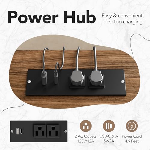 Image of HUANUO Electric L Shaped Stadning Desk with LED Strip & Power Outrlets, 63 inch x 55 inch 2-Tier Height Adjustable Sit Stand up Desk with Power Strip Holder, Ergonomic Corner Computer Table, Walnut