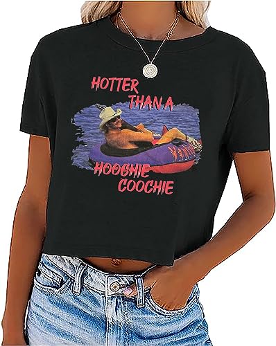 Hotter Than a Hoochie Coochie Crop T-Shirt Women Vintage Graphic Country Music Tees Beach Vacation Crop Tops