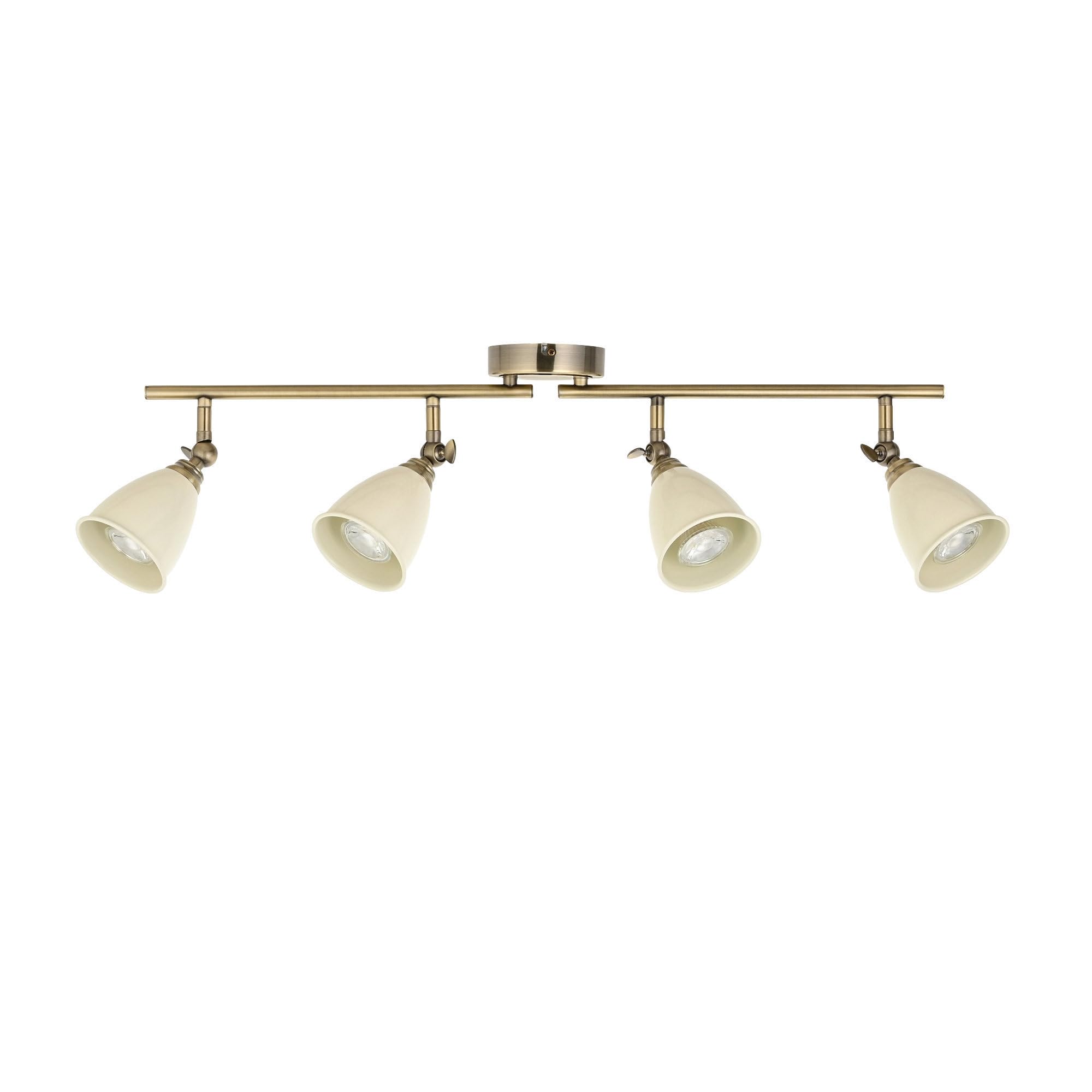 Lincoln - Antique Brass & Cream 4 Way Adjustable Ceiling Spotlight