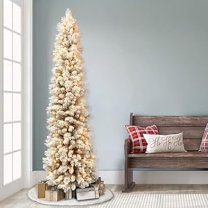 Puleointernational65footprelitflockedportlandpinepencilartificialchristmastreewith300ullistedclearlights Urban Country Home Decor Puleo international 65 foot pre lit flocked portland pine pencil artificial christmas tree with 300 ul listed clear lights urban country home decor