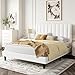 Allewie Queen Bed Frame/Velvet Upholstered Bed Frame with Vertical Channel Tufted Headboard/Strong Wooden Slats/Platform Bed Frame/Mattress Foundation/Box Spring Optional/Easy Assembly/White