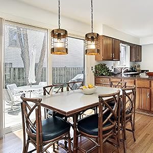 Rustic Pendant Light Fixtures, Farmhouse Kitchen Wood Hanging Lighting, Industrial Round Cage Chandelier for Entryway Hallway Dining Room Bedroom Foyer Rustic Pendant Light Fixtures Farmhouse Kitchen Wood Hanging Lighting Industrial Round Cage Chandelier for Entryway Hallway Dining Room Bedroom Foyer