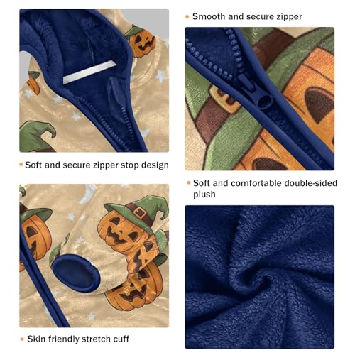 Halloween Pumpkin Witch Hat Toddler Fleece Jacket Girl Boys Hooded Fleece Jacket Coat Warm Outwear Zip-up 3-10T3