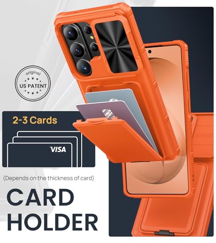 Image of SSLOTSCASE for Samsung Galaxy S26 Ultra Case with Hidden Card Holder & Camera Stand & Adjustable Kickstand & Slide Camera Cover & Wallet, Military-Grade Heavy Duty Phone Cover for S26 Ultra, Orange