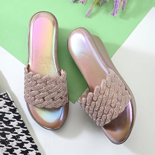 Image of Centrino Women's Crystal Embellished Wedge Sandals | Lattice Slide Flip Flop | Soft Cushioned Pearl Footbed | Elegant & Trendy Low Platform Wedge| Open Toe Slip-On Durable Fashion Footwear (9315)