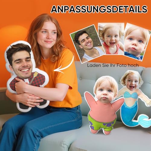 Personalisiertes Kissen mit Foto, Kuscheltier mit Gesicht Foto, Lustige Geschenke mit eigenem Foto, 3D Person Menschenform Kissen, Fotogeschenke Personalisiert zum Geburtstag Jahrestag Valentinstag