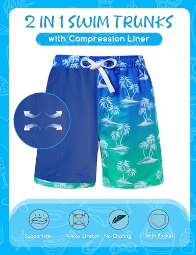 Boys Swim Trunks with Compression Liner for 6-20 Years Kids Quick Dry Bathing Suit3