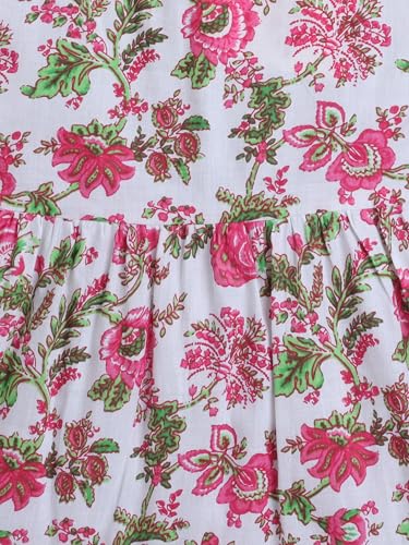 Image of The Magic Wand Kids Girls Printed Casual Dresses, Knee Length Singlet Strap Fit & Flared Cotton Once Piece Stylish Frocks for Summer Season