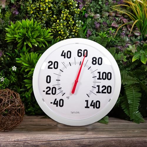 Image of Taylor Big & Bold Outdoor Wall Thermometer, 13.25-Inch Weather-Resistant Patio Thermometer for High Temperature Readings, Easy-to-Read Numbers for Garden, Porch, Deck, Backyard, or Indoor Use, White